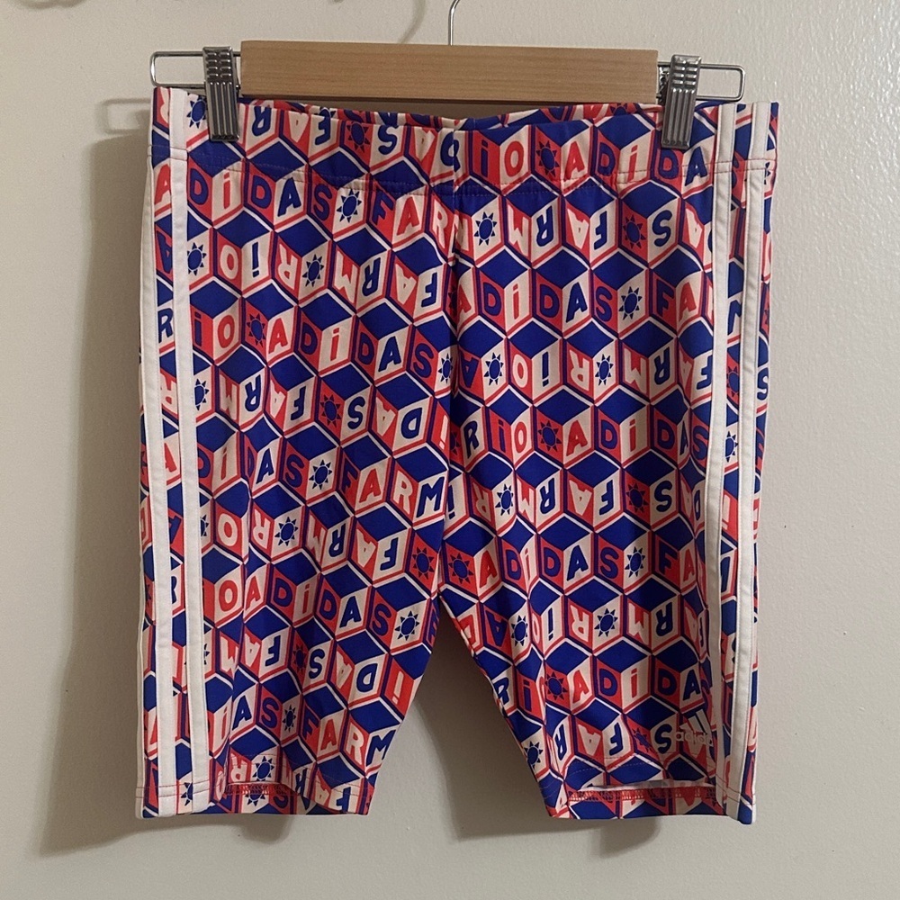 NWT Farm Rio x Adidas Medium Logo Patterned Biker Shorts